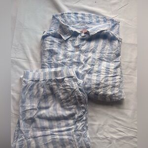 Victorias Secret Blue and White Striped Pajama Set